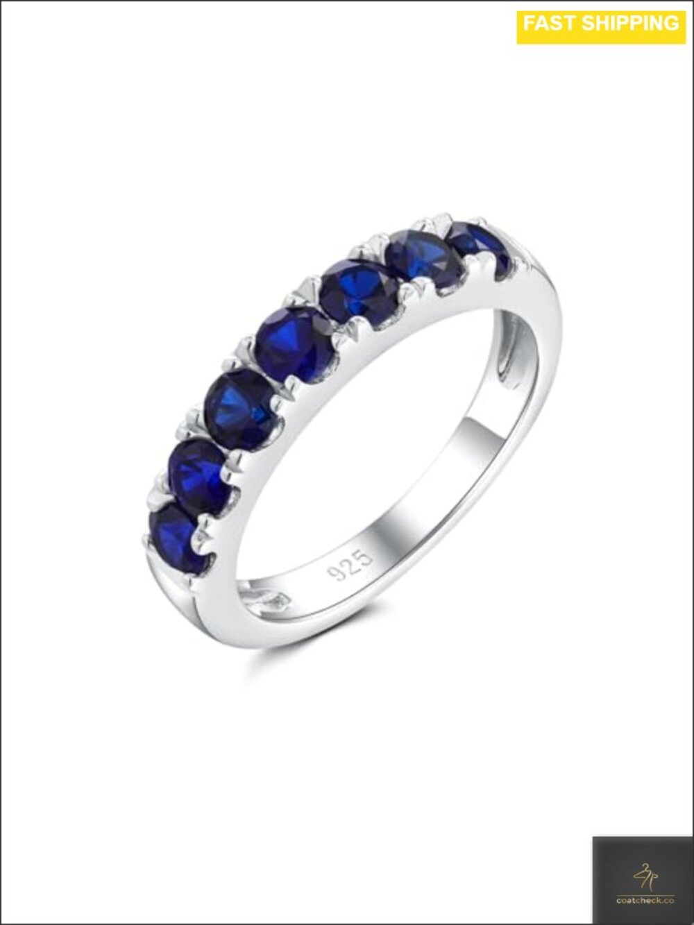 925 Sterling Silver White Gold Plated Created Sapphire Eternity Wedding Band
